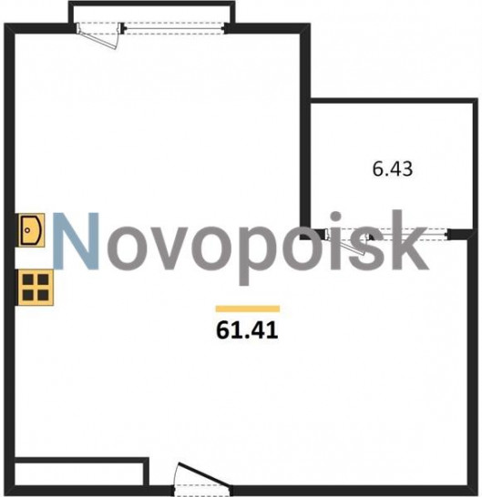 Однокомнатная квартира 61.41 м²