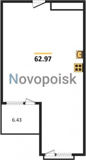 Однокомнатная квартира 62.97 м²