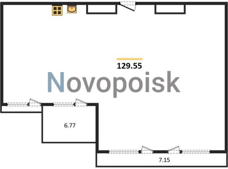 Двухкомнатная квартира 129.55 м²
