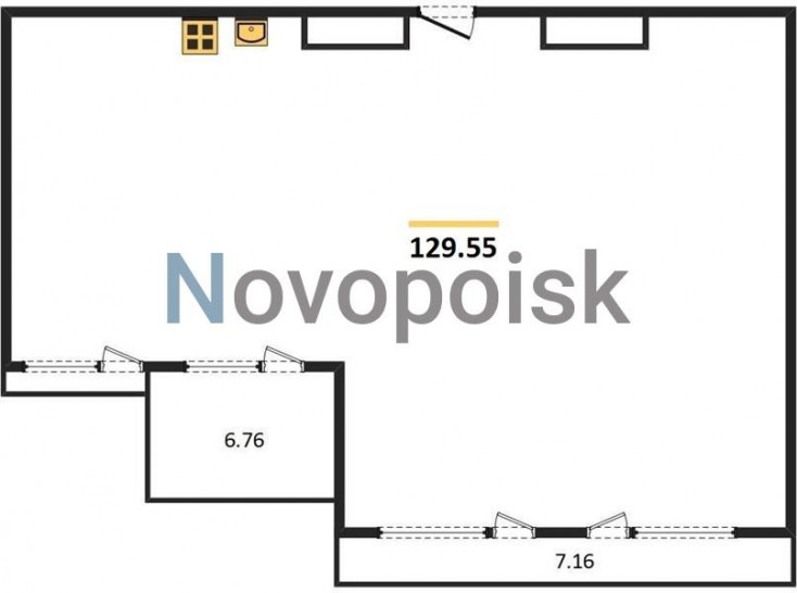 Двухкомнатная квартира 129.55 м²