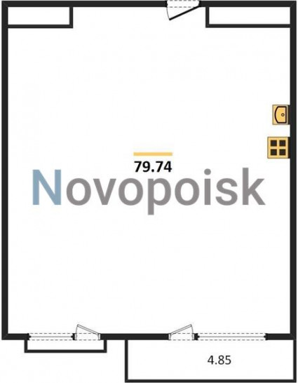 Однокомнатная квартира 79.74 м²