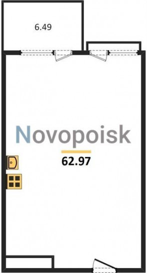 Однокомнатная квартира 62.97 м²