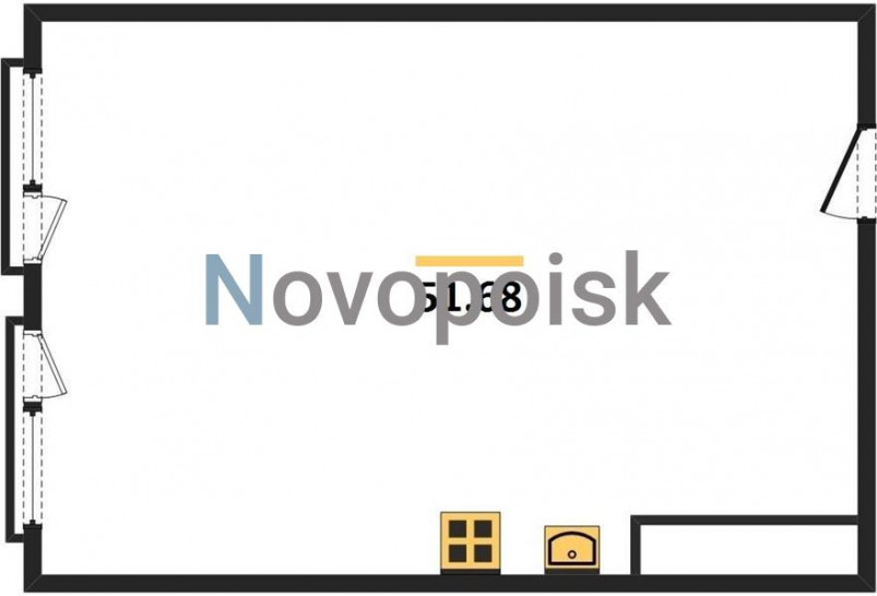 Однокомнатная квартира 51.68 м²