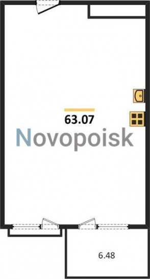 Однокомнатная квартира 63.07 м²