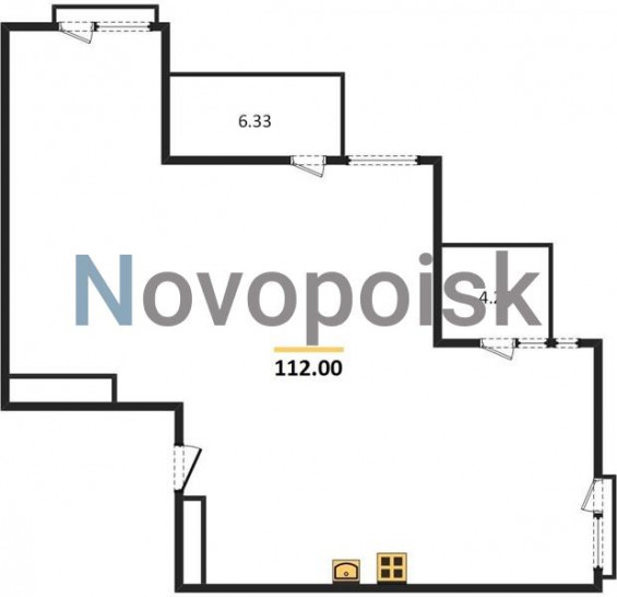 Двухкомнатная квартира 112 м²